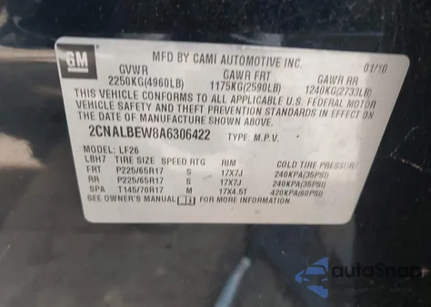 2010 Chevrolet Equinox Ls from USA, damaged, VIN 2CNALBEW8A6306422